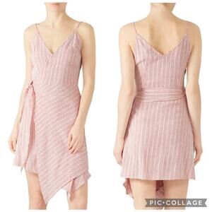 StyleStalker Red Acadia Wrap Dress Womens MED Striped Asymmetric True Wrap Linen